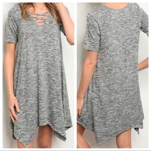 Marbled Grey Handkerchief Hem Tunic Dress - Picture 1 of 5